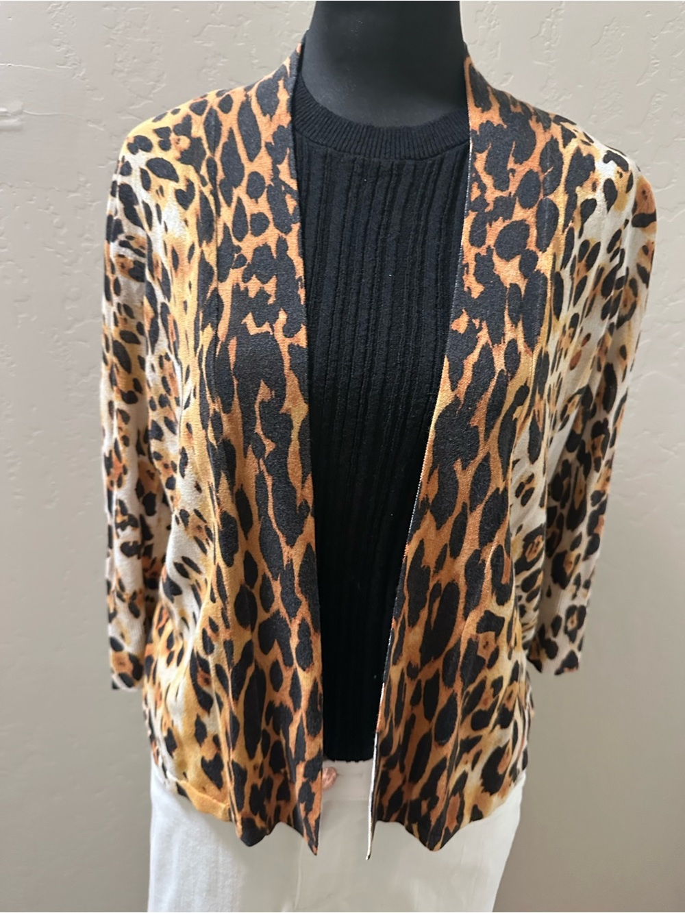 Chico's Leopard Print Open-Front Cardigan - Brown/Black/Cream